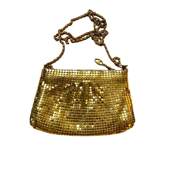 Sweet Peony Handbags - Vintage Gold Mesh Evening Bag Clutch Small Gold Chain Strap EUC Disco Shiny
